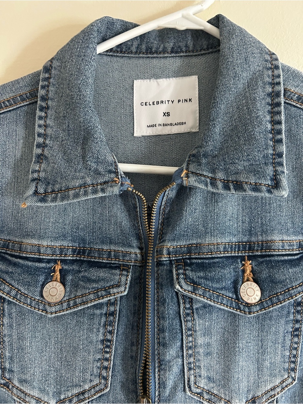 Celebrity Pink Light Blue Denim Jacket with Zipper